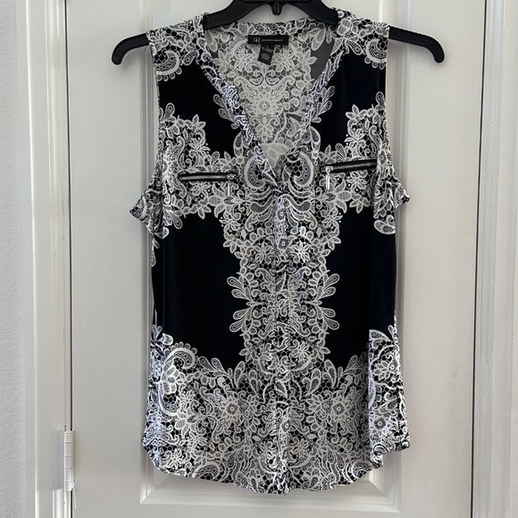 I.N.C. Tops - I.N.C. Womens Black & White Sleeveless V-Neck Top Size L